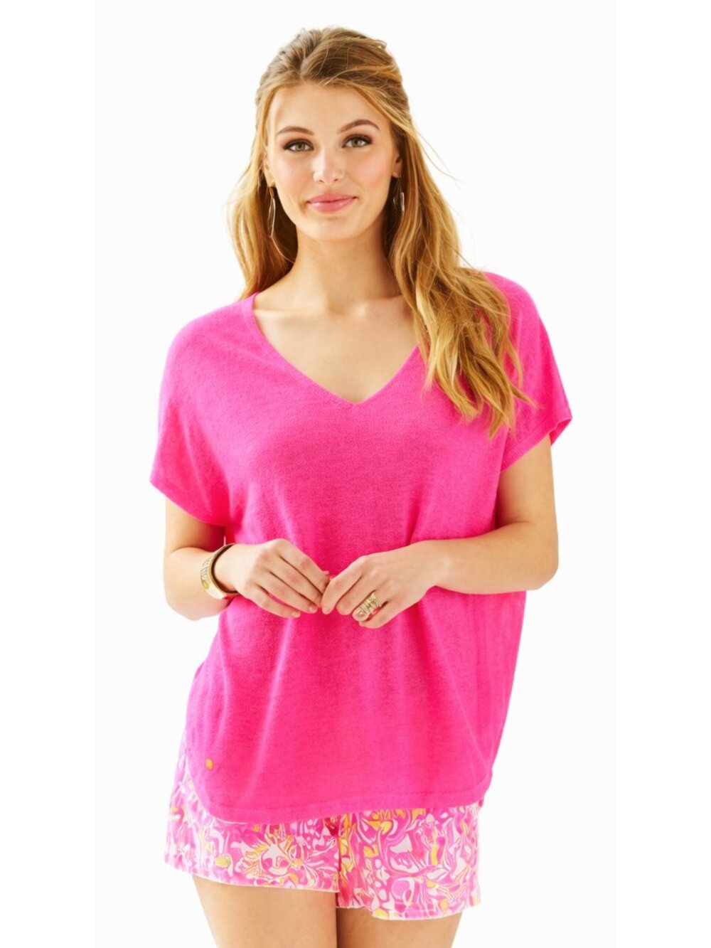 Lilly Pulitzer Sanford Pink Linen Pullover Coverup Short Sleeve Top | XXS / XS